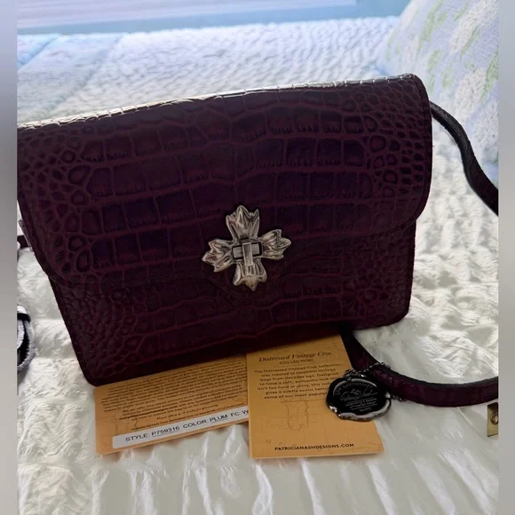 Patricia Nash Dark Purple Croc-Embossed Crossbody Bag - Picture 1 of 12